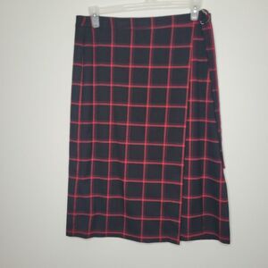 Banana Republic black red plaid faux wrap goth punk academia skirt size 16